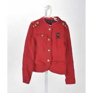 Tommy Hilfiger Girls Red Knit Military Style Jacket Blazer Size 8